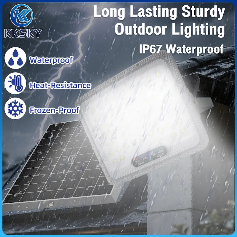 KKSKY Solar Lights Outdoor Waterproof IP67 Heavy Duty Solar Street Lights LED Floodlight, IP67 waterproof, heat resistant and frozen-proof for all weather