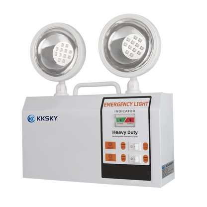 Wall mounted KKSKY twin head LED emergency light installed in elevator lobby for commercial fire emergency backup lighting
