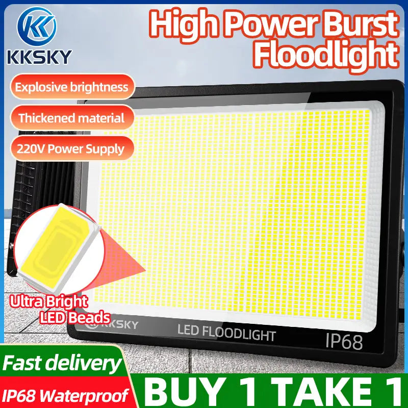 KKSKY high power LED floodlight Buy 1 Take 1 IP68 waterproof 220V ultra bright outdoor lamp