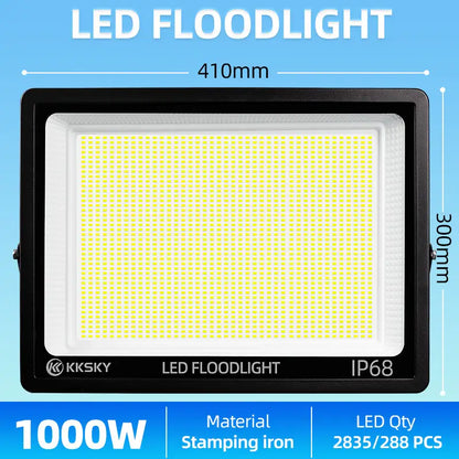 KKSKY 1000W Electric LED Flood Light Outdoor Waterproof IP68, product dimension specs, stamping iron high‑brightness floodlight