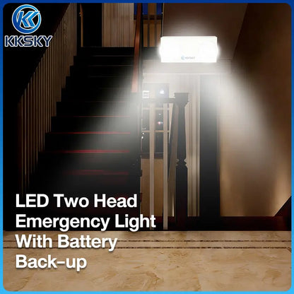 KKSKY LED two head emergency light with battery backup, bright lighting on staircase during blackout
