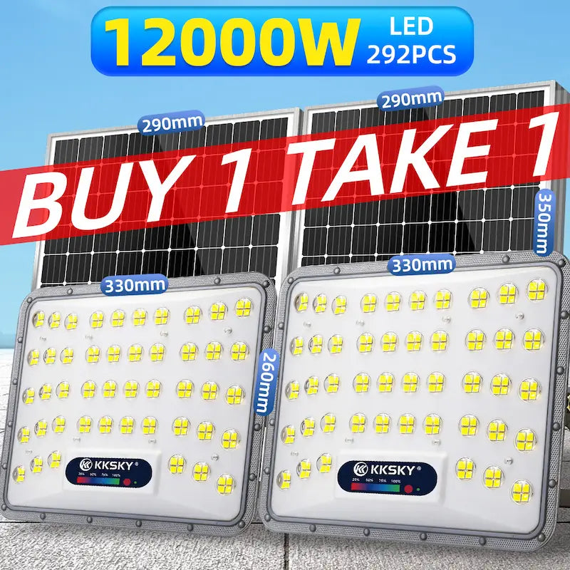 KKSKY 12000W solar flood light buy 1 take 1 promo bundle, 292PCS LED split solar floodlight outdoor security LED street light
