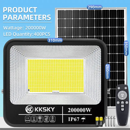 KKSKY 200000W Solar Light With Solar Panel Outdoor Waterproof LED Flood Light,400PCS LED,dimension parameter chart