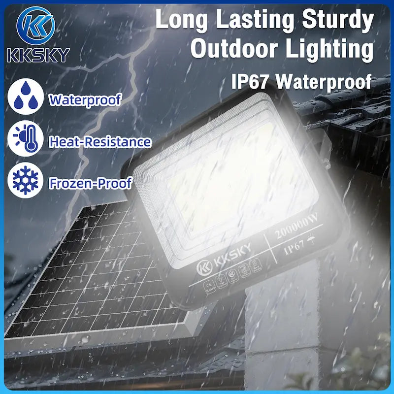 KKSKY solar outdoor flood light IP67 waterproof, heat-resistant and frozen-proof for long lasting outdoor lighting