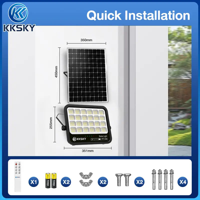 KKSKY solar light outdoor quick installation guide, product dimension and full mounting accessories kit solar street lamp