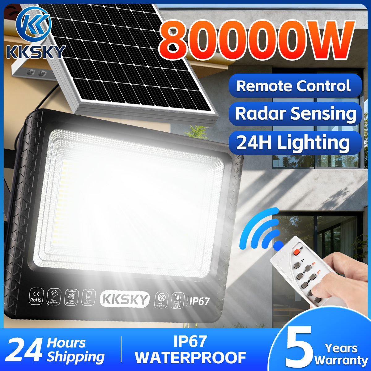 KKSKY outdoor solar light led lamp IP67 waterproof with remote control radar sensing 24 hour lighting