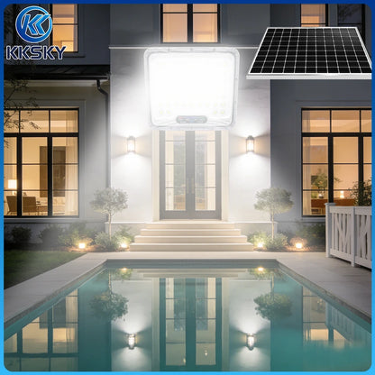 KKSKY Solar Lights Outdoor Waterproof IP67 Heavy Duty Solar Street Lights LED Floodlight, split solar panel floodlight for villa, pool, garden front door security lighting
