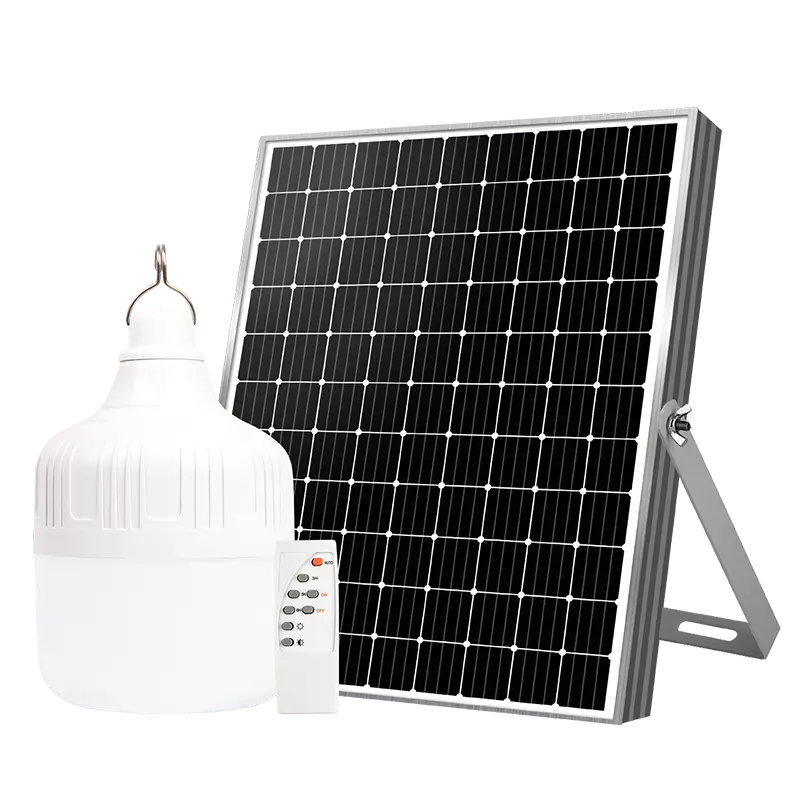 KKsky solar LED hanging bulb light with separate solar panel and remote control, portable solar pendant lamp for home, backyard, barn, emergency lighting