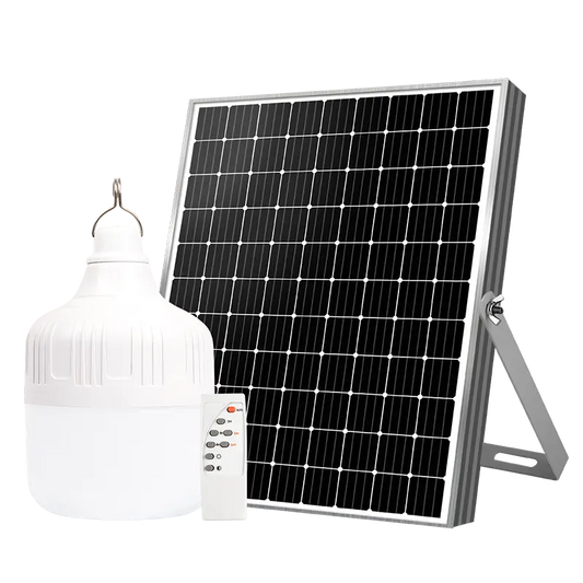 KKsky solar LED hanging bulb light with separate solar panel and remote control, portable solar pendant lamp for home, backyard, barn, emergency lighting