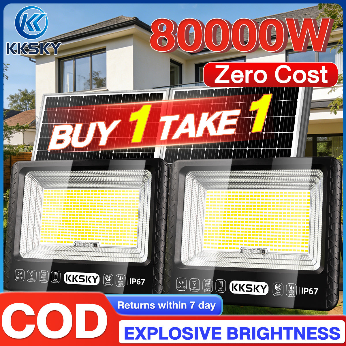 KKSKY solar led flood light outdoor waterproof IP67 heavy duty buy 1 take 1 solar lamp for home yard lighting COD Philippines