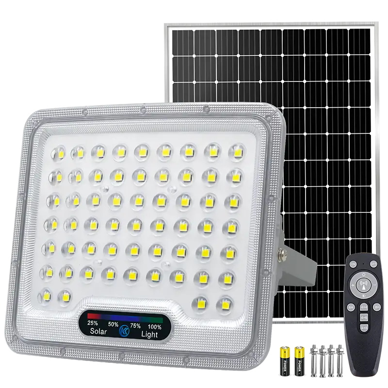 KKSKY Solar LED Floodlight Outdoor Waterproof, split solar panel security flood light with remote controller for garden, yard, street lighting
