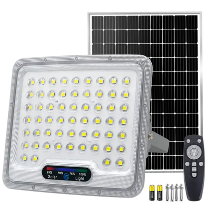 KKSKY Solar LED Floodlight Outdoor Waterproof, split solar panel security flood light with remote controller for garden, yard, street lighting
