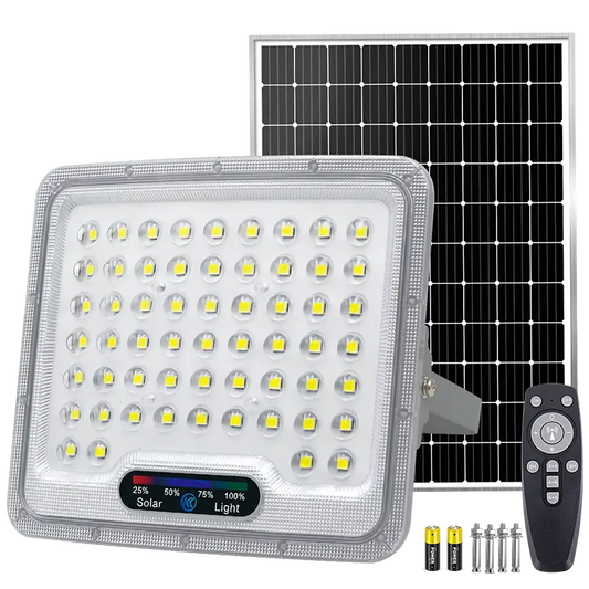 KKSKY Solar LED Floodlight Outdoor Waterproof, split solar panel security flood light with remote controller for garden, yard, street lighting
