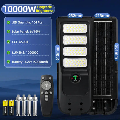 KKSKY 10000W solar street light specs,104pcs LED beads,15000mAh battery,large capacity outdoor solar flood lamp