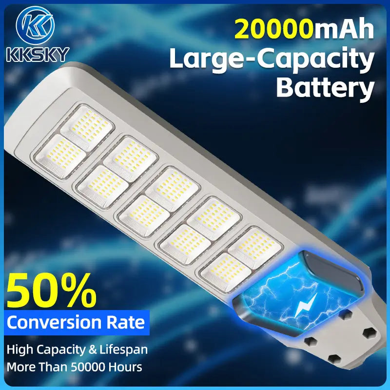 KKSKY solar street light 20000mAh large capacity battery, high solar conversion rate, lifespan over 50000 hours