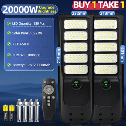 KKSKY 20000W solar street light buy 1 take 1 promo bundle,IP67 waterproof all-in-one solar LED street lamp