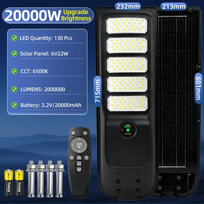 KKSKY 20000W solar street light specs,130pcs LED beads,20000mAh battery,high brightness outdoor solar flood light