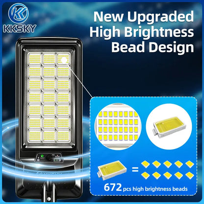 KKSKY Solar Street Light Outdoor Waterproof Heavy‑Duty upgraded 672 pcs high brightness LED beads close‑up view