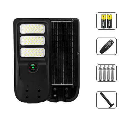 KKSKY all in one solar street light with complete accessories: remote control, mounting bolts, batteries and bracket