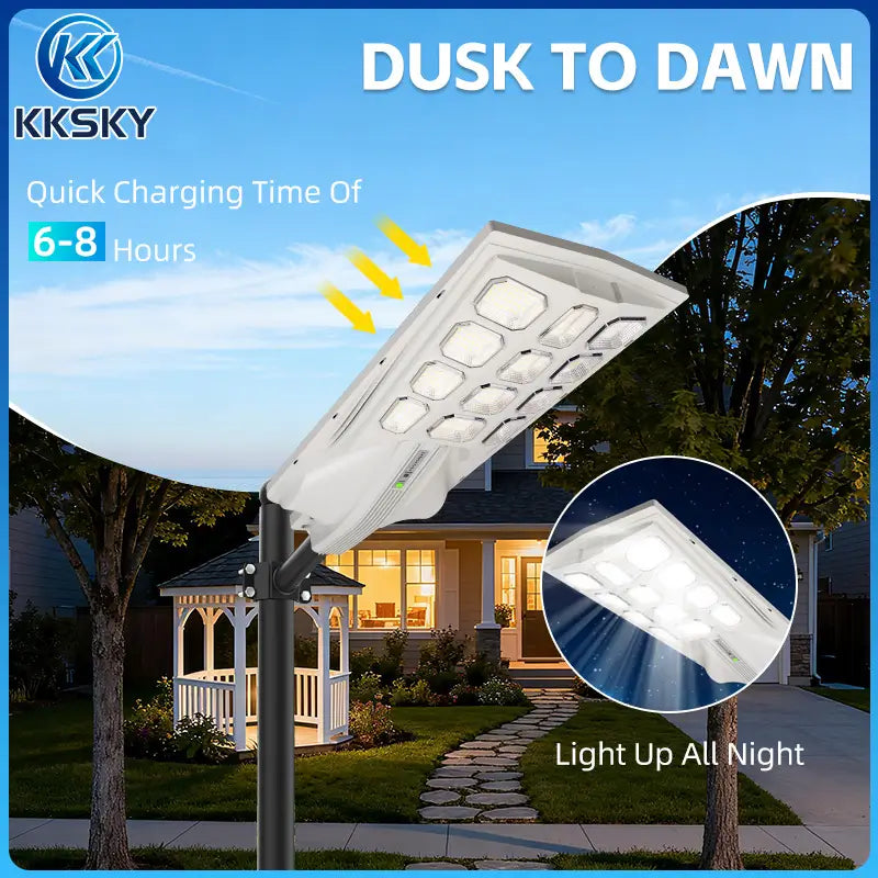 KKSKY solar street light dusk to dawn function, auto charge 6-8 hours, light up all night, heavy duty outdoor solar street lamp for Philippine garden