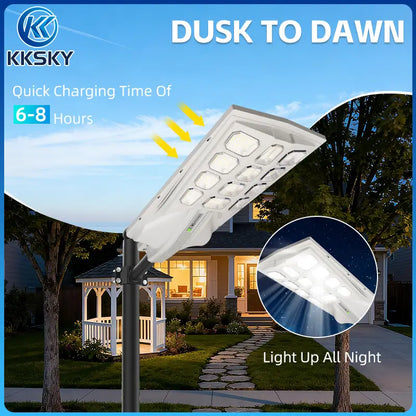KKSKY solar street light dusk to dawn function, auto charge 6-8 hours, light up all night, heavy duty outdoor solar street lamp for Philippine garden
