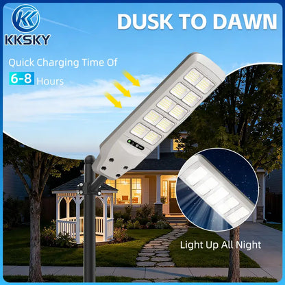 KKSKY solar street light dusk to dawn auto on off, 6-8 hours quick charging, light up all night for garden yard