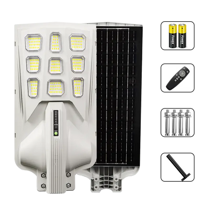 KKSKY solar street light waterproof outdoor heavy duty complete package, integrated solar panel LED lamp, remote control, mounting screws and installation accessories included
