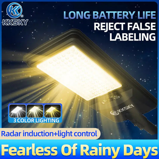 KKSKY solar street light heavy duty outdoor waterproof,radar induction and light control,3 color lighting,long battery life outdoor solar led light