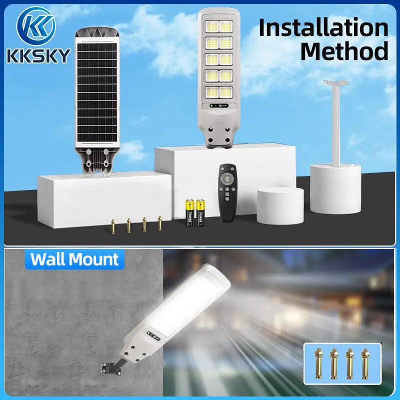 KKSKY integrated solar street light installation accessories, wall mount and pole mount easy setup no wiring needed