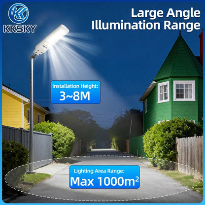 KKSKY solar street light large angle illumination range, installation height 3~8m, max lighting area up to 1000m²
