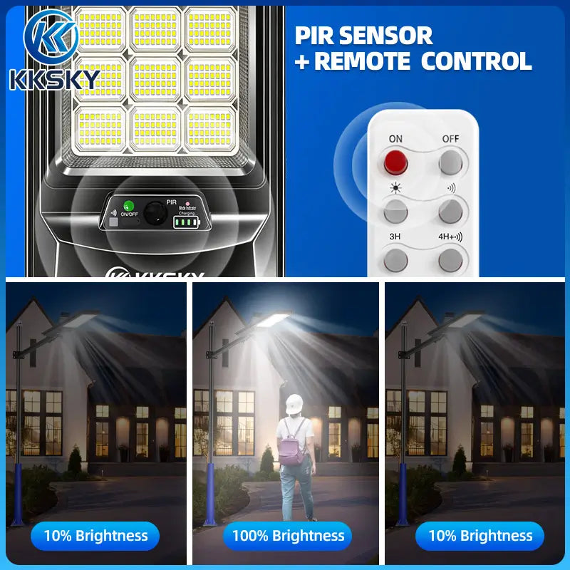 KKSKY Solar Street Light Outdoor Waterproof Heavy Duty PIR motion sensor remote control, auto dim human sensing mode