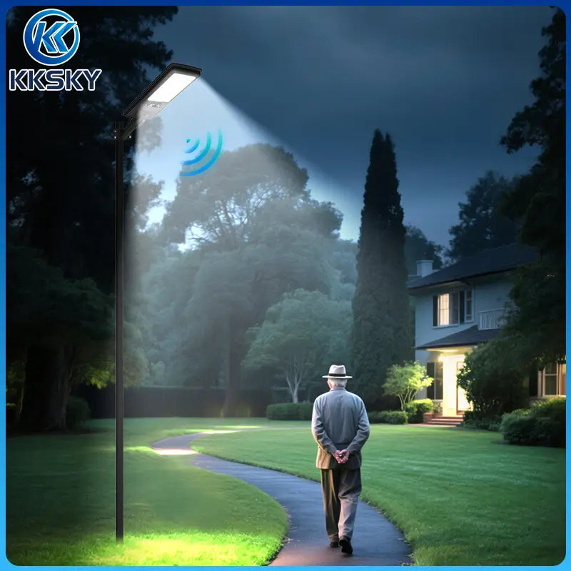 KKSKY Solar Street Light Outdoor Waterproof Heavy‑Duty PIR motion sensor lamp, human body sensing for backyard garden pathway