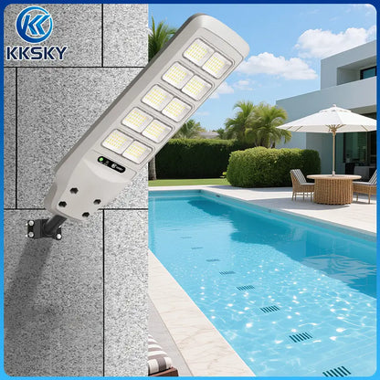 KKSKY solar street light wall mounted on villa outdoor wall, solar flood lighting for poolside, backyard and residential area