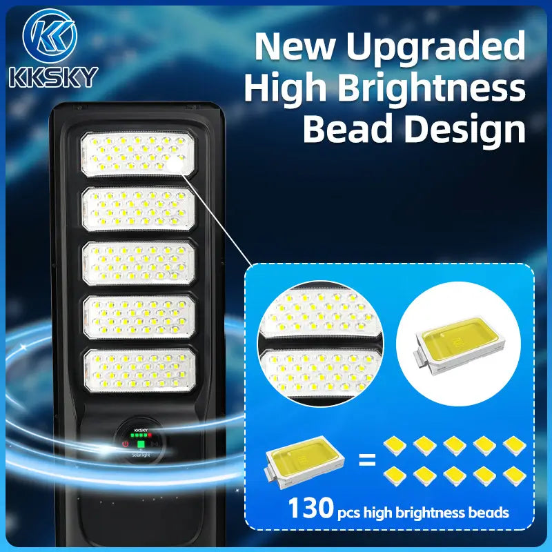 KKSKY solar street light new upgraded 130pcs high brightness LED beads for outdoor flood lighting