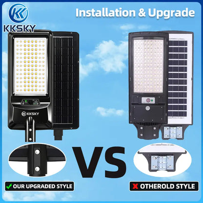 KKSKY solar street light upgraded version vs old model,heavy duty outdoor solar LED light,improved mounting bracket design