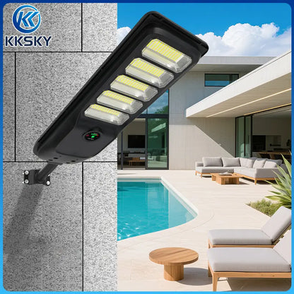 KKSKY heavy duty solar street light outdoor waterproof LED lamp, wall mount for pool patio and backyard