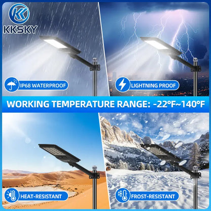 KKSKY Solar Street Light Outdoor Waterproof Heavy‑Duty IP68 weatherproof, lightning‑proof, heat‑resistant, frost‑resistant for outdoor use