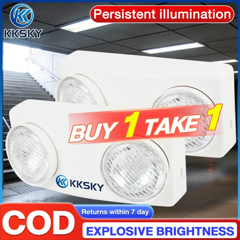 Buy 1 Take 1 KKSKY twin head emergency light promo poster, COD available, persistent ultra bright lighting for stairwell