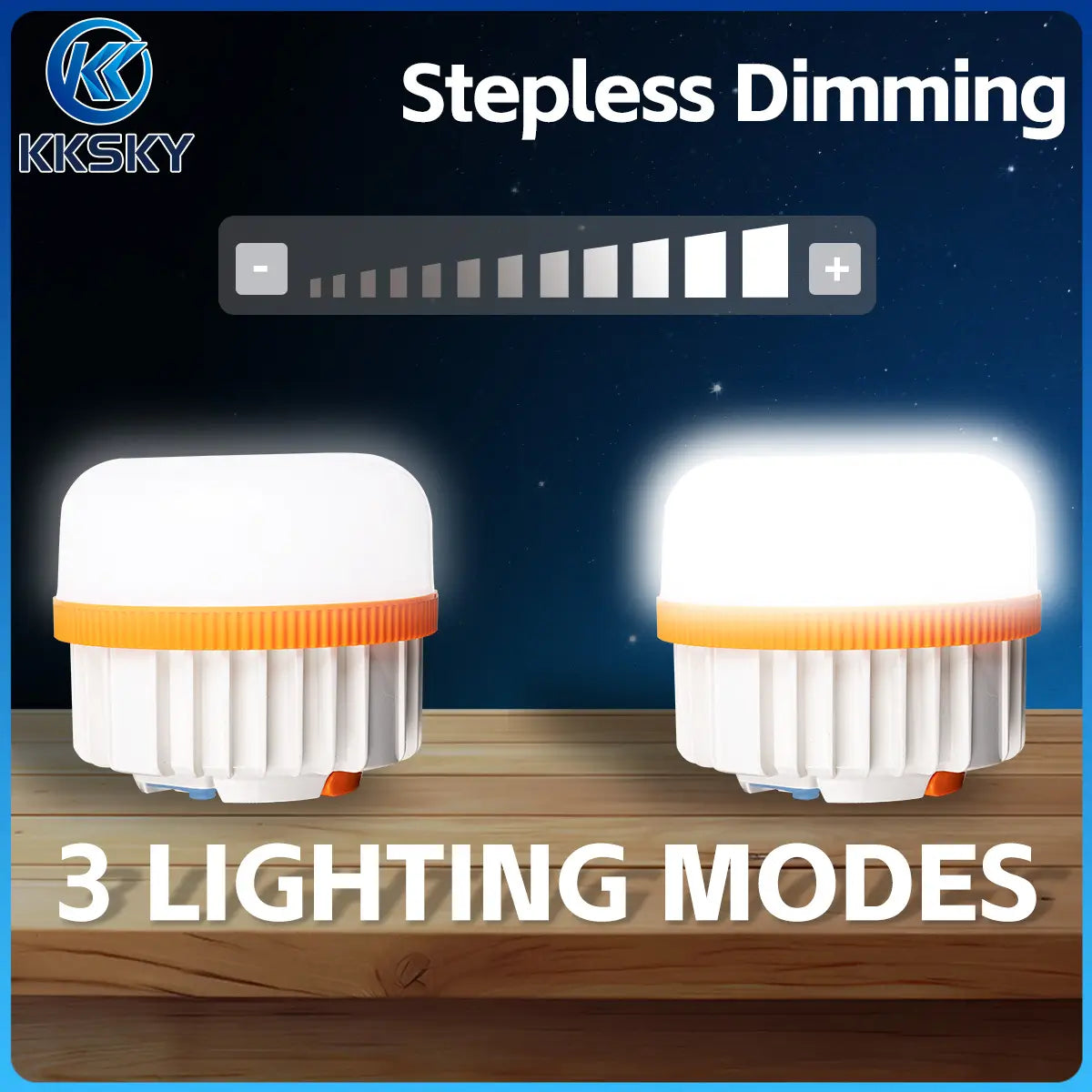 Portable LED camping lamp with 3 lighting modes, stepless dimming adjustable brightness tent bulb light