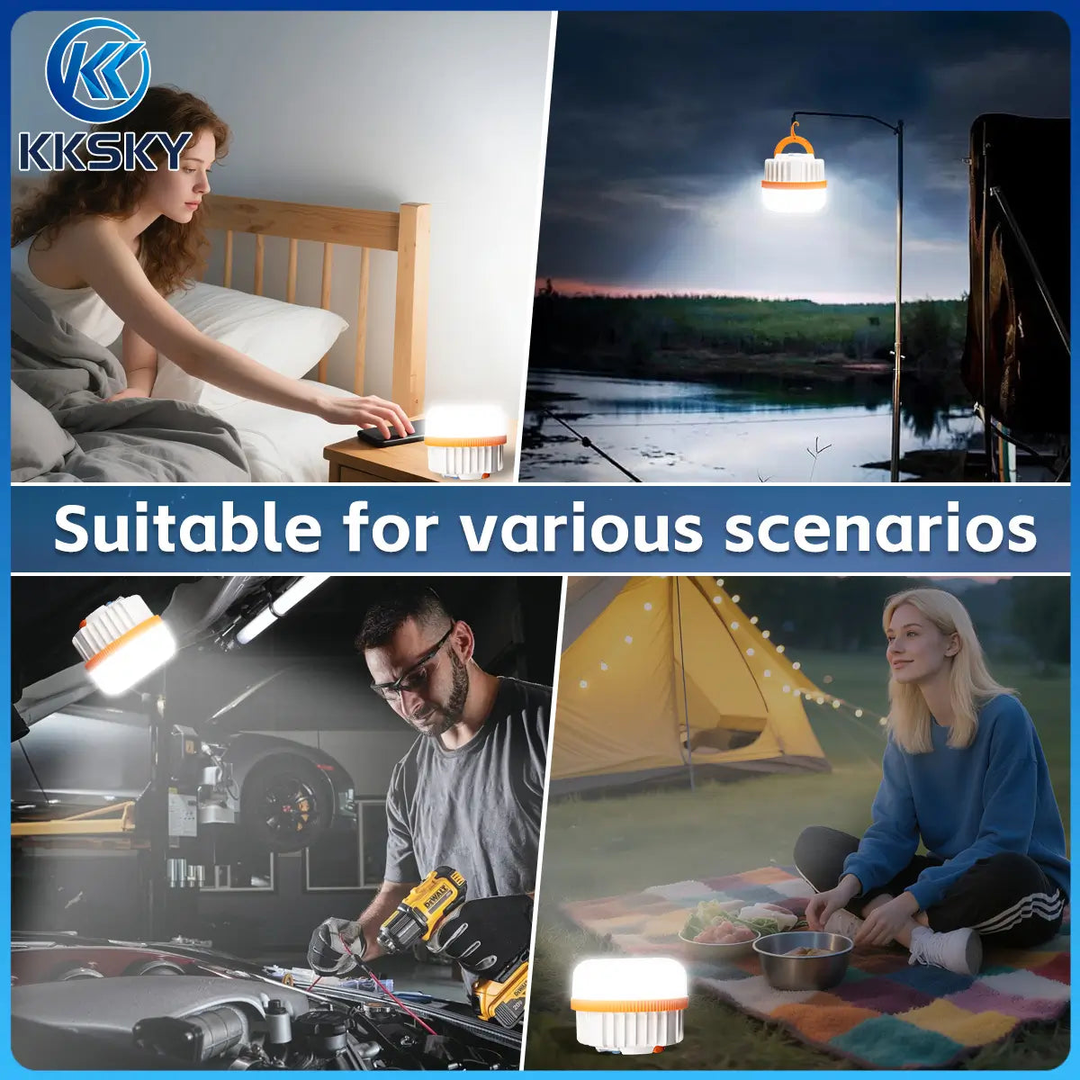 Multi‑purpose portable LED camping light for bedroom, camping tent, car repair, outdoor picnic various scenarios`