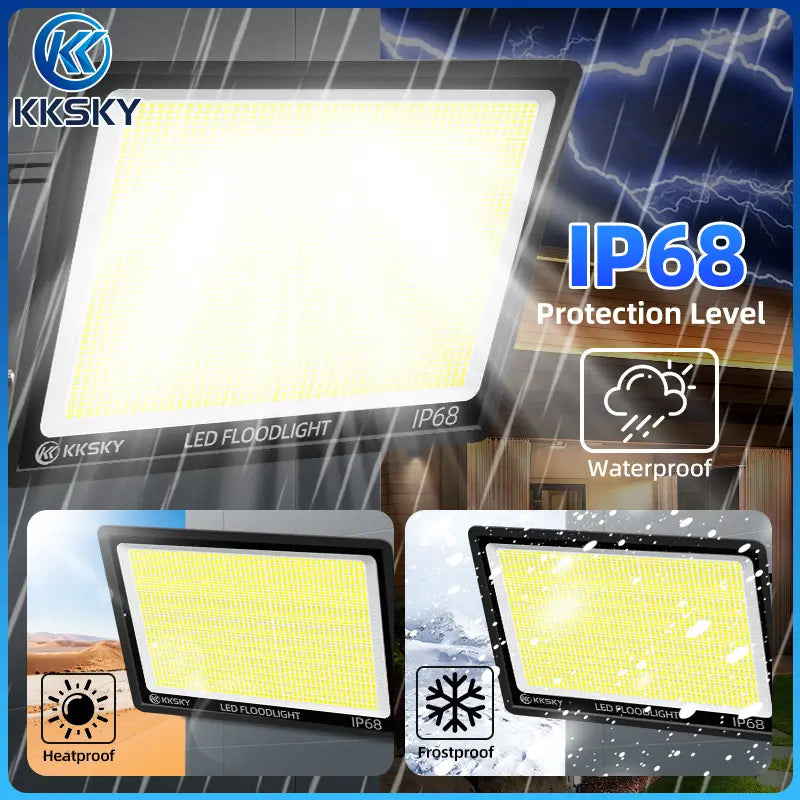 KKSKY IP68 Waterproof LED Flood Light Outdoor, heatproof and frostproof electric flood lamp for rainy snowy hot weather outdoor use