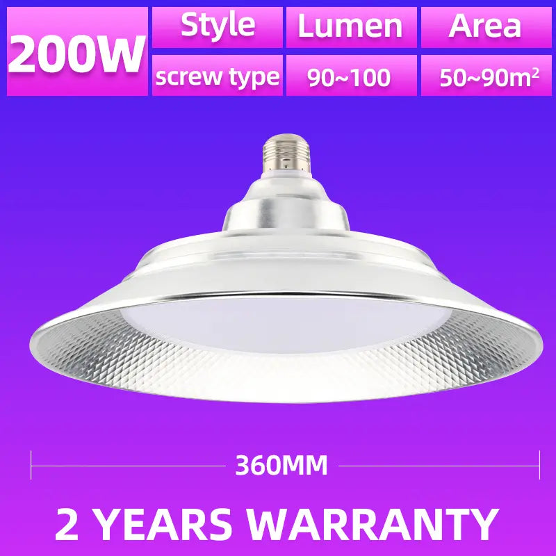 KKSKY 200W IP65 LED High Bay Light E27 screw‑in industrial ceiling light,360mm diameter,50‑90㎡ lighting area,2‑year warranty