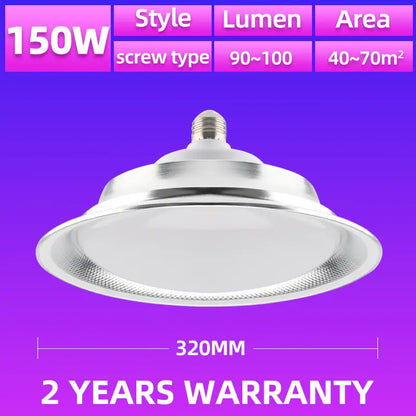 KKSKY 150W IP65 LED High Bay Light E27 screw‑type industrial bulb,320mm diameter,40‑70㎡ lighting range,2 years warranty