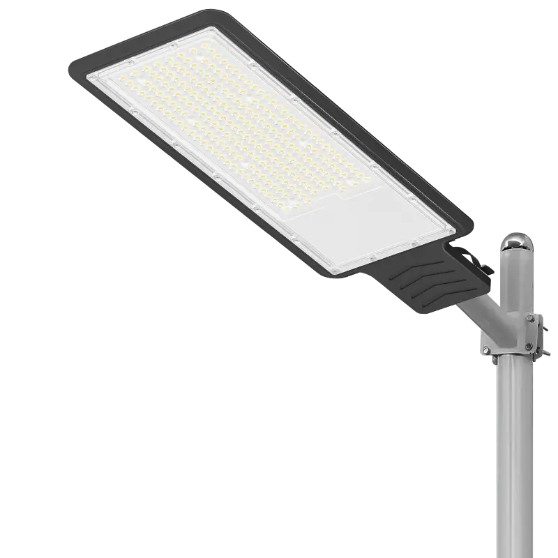 Pole‑mount led street light fixture, black housing, high brightness led chips, outdoor road parking lot lamp, white background product image