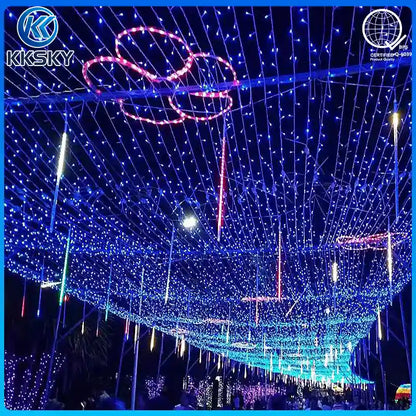 KKSKY large‑scale LED string light sky net canopy, outdoor festival light show decoration for events and park