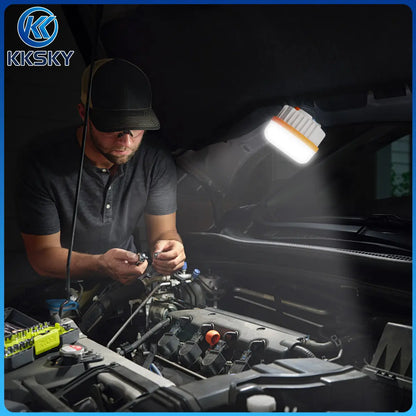 Magnetic portable LED camping work light, hands‑free lighting for car engine repair maintenance emergency