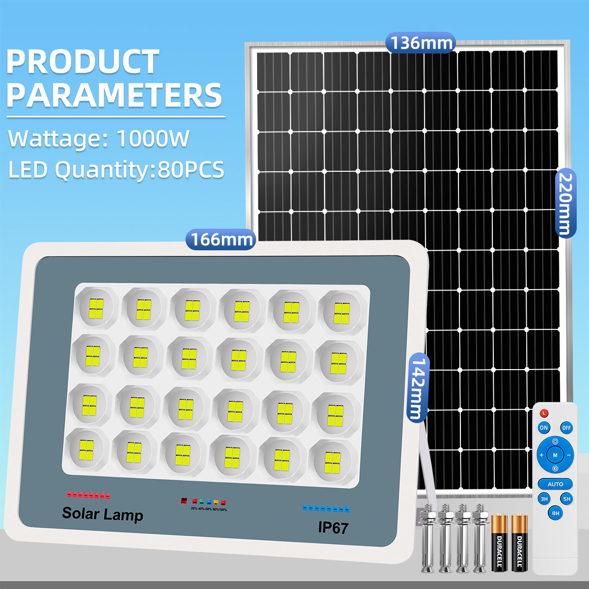 KKSKY Solar Light Outdoor Waterproof LED Flood Street Lights 10000W Original With Solar Panel Remote