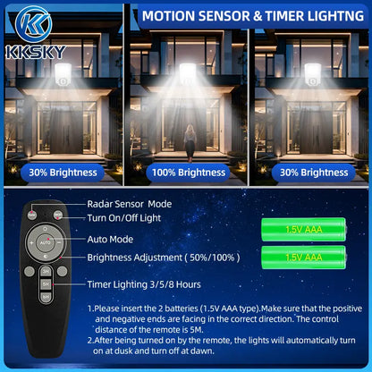 KKSKY solar flood light with motion sensor, timer and remote control