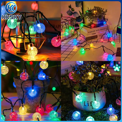 KKSKY multicolor crystal bubble globe LED string lights indoor display, decorative fairy lights for bedroom, shelf, potted plant and home ambient decor