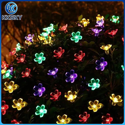 KKSKY multicolor solar flower fairy lanterns,outdoor decorative string lights for garden bushes,party and Christmas decor